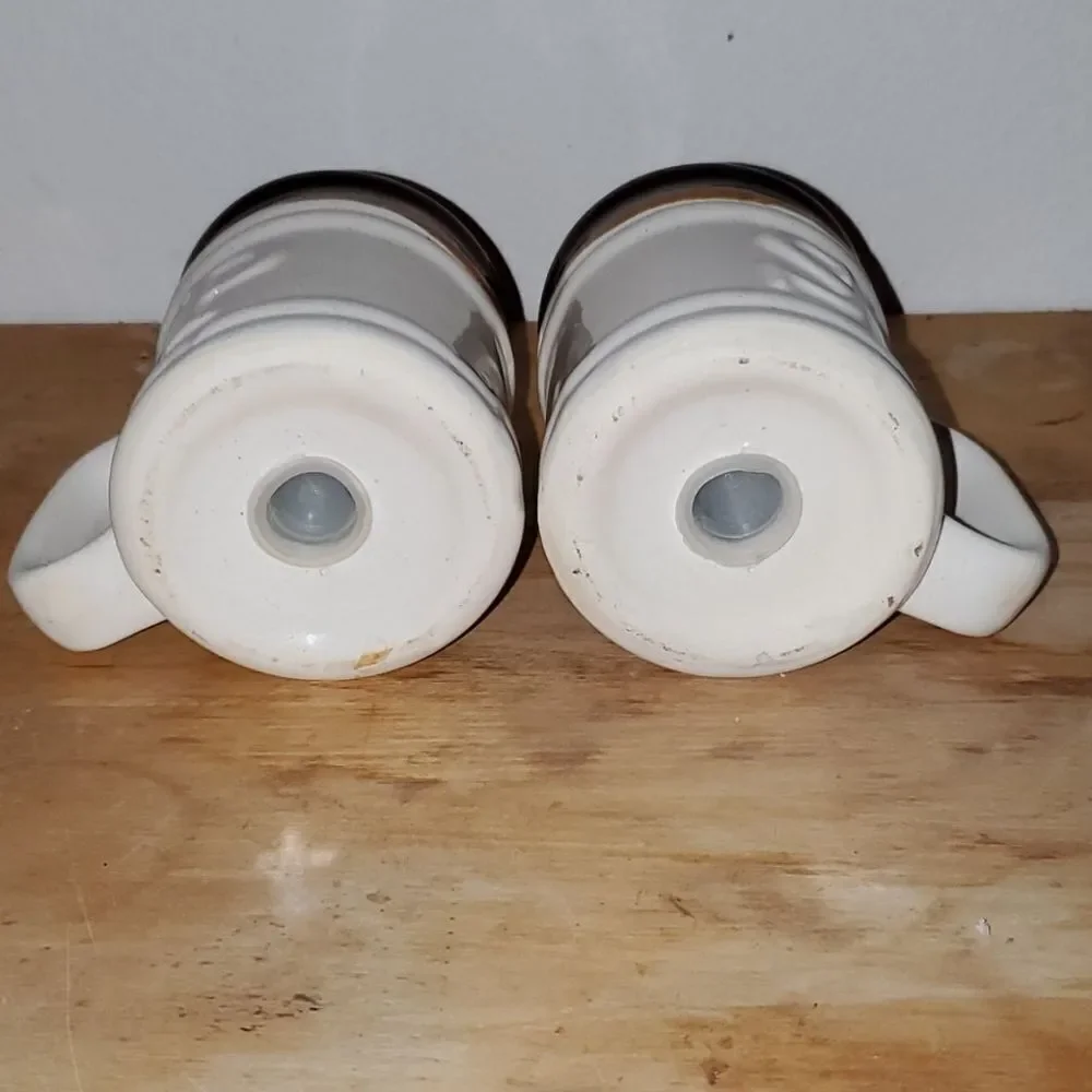Vtg. Brown Crockery Salt Pepper Shakers Handles